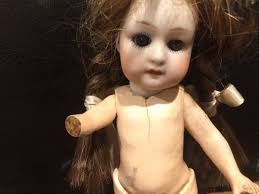 RARE Antique Bisque Head Doll Gebruder Heubach 6 3/4" with dress and human  hair