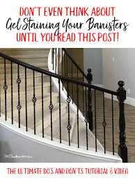 Restaining your wooden banister is actually really easy to do. Gorgeous Java Gel Stain Staircase Makeover Onecreativemommy Com