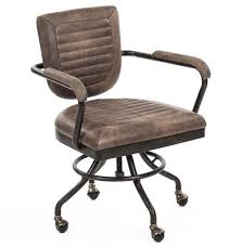 Noa Industrial Rustic Top Grain Leather Adjustable Rolling Task Desk Chair Leather Office Chair Drafting Chair Furniture