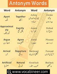 Synonyms And Antonyms List With Urdu Hindi Meanings English Vocabulary Words Learn English Words Simple English Sentences