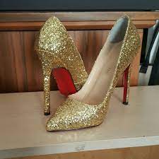 Women's block heel dual straps slide sandals. Bella Belle Shoes Gold Glitter Red Bottom Shoes Poshmark