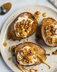 Whole Baked Pears With Honey Walnut Recipe Pear Recipes Baking Baked Pears Fruity Desserts