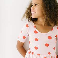 The Short Sleeve Ballet Dress In Blush Dot Alice Ames