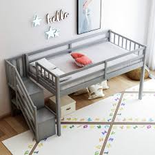 The engineered bed frame consists of iron rails, cross arms and feet to provide full support to your mattress and box spring. Twin Floor Loft Bed With Stairs And Storage Shelves Baysitone Wood Low Twin Bed Frame With Ladder And Guardrails Easy To Assemble No Box Spring Required Gray 1