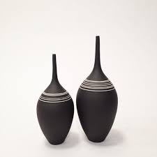 Black And White Striped Vase Uk Made To Order One Medium Black Bottle Vase With White Stripes By Sarapaloma Black And White Moder Ceramics Pottery Vase White Pottery Handmade Clay Pots