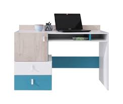 Die praktische gasdruckfeder zur einstellung der sitzhöhe, die komfortable sitzfläche aus kunstleder und die leichtgängigen laufrollen machen ihn zum besten begleiter am schreibtisch. Jugendzimmer Schreibtisch Aalst 23 Farbe Eiche Weiss Blau Abmessungen 86 X 125 X 55 Cm H X B X T