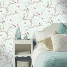 Whether you want to wallpaper a small room, like a bathroom, or a large area, like a living room, our wallpaper selection includes a range of options to perfectly complement your home. Holden Decor Phoebe Birds Soft Teal Metallic Wallpaper 98083