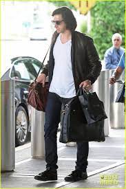 Adam Driver Plays It Cool In A Brown Leather Jacket While Arriving At Jfk Airport Carrying A Couple Of Adam Driver Custom Leather Jackets Kylo Ren Adam Driver