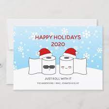 Funny Just Roll With It Toilet Paper Couple Holiday Card Zazzle Com Couple Holiday Cards Festive Holiday Cards Holiday Photo Cards