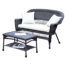 More options white wicker adjustable chaise lounger with cushion. Jeco Wicker Patio Love Seat And Coffee Table Set In Espresso With Tan Cushion W00201 Lcs006