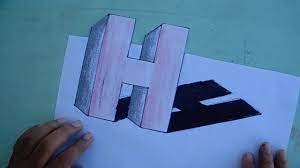 How To Easy Drawing 3d H Letter Very Easy 3d Floating Letter H 3d Floating Letter H Step By Step Easy Drawings Drawings Lettering