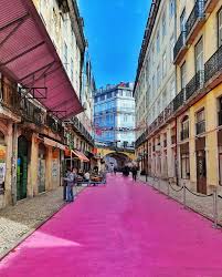 The Pink Street In Beautiful Lisbon Portugal City Cities Buildings Photography Pink Street Lisbon Street