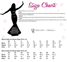 lux gal by precious formals size chart