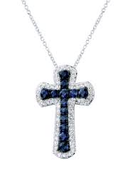 Effy Gemma 14k White Gold Blue Sapphire Diamond Cross Pendant 0 91 Tcw Diamond Cross Pendants Blue Sapphire Diamond Cross Pendant