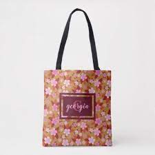 Sakura Flower Illustration With Name And Monogram Tote Bag Zazzle Com Monogram Tote Bags Monogram Tote Tote Bag