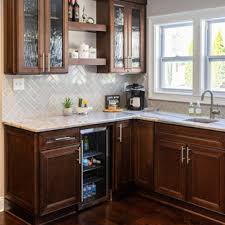 White subway tile color and beyond since the grey kitchen is competing with the white kitchen, grey is one of the popular colors. 75 Beautiful Kitchen With Brown Cabinets And Subway Tile Backsplash Pictures Ideas May 2021 Houzz