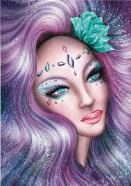 Sirenia Mermaid Grayscale Coloring Page by Bianca State. JPG Light Gray,  Darker Gray, Sepia, Blue. Mermay Coloring 2021