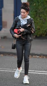 Michelle keegan embraces summer in seasonal scalloped skirt. Michelle Keegan Black Leather Pants Street Style Spring Summer 2020 Sassy Daily Fashion News