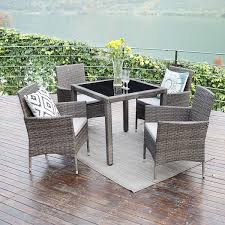 Outdoor Conversation Set Glass Table With Cushioned Wicker Chairs Garden Lawn Bar Furniture Gre Outdoor Dining Table Garden Table And Chairs Patio Dining Table