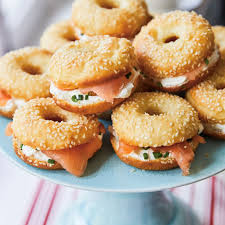 Mini Bagels With Smoked Salmon Ricardo Recipe Mini Bagels Mini Bagels Recipe Smoked Salmon