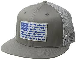 From Usa Columbia Pfg Flat Brim Ball Cap Breathable Adjustable Titanium Fish