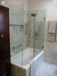 Bypass shower doors are a recurring trend in bathroom interiors. Hinged Half Shower Door For The Home Pinterest Bathtub Shower Combo Bathroom Tub Shower Combo Tub Shower Combo