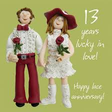 Check the list of traditional and modern anniversary gifts by year from hallmark. Wedding Anniversary Card 13th Thirteenth 13 Years Lace One Lump Or Two 5060266422287 Ebay