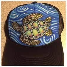 Sea Turtle Waves Hand Painted Trucker Hat Painted Hats Painted Hat Hand Painted Clothing