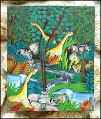 These stunning animal canvas prints are versatile and make wonderful décor hangings for bedrooms, dens, offices, studios, entertainment areas and patios. Jungle Animal Scene Hand Painted Canvas Painting Original Art Of Haiti 20 X 24 A 1072 Original Canvas Art Canvas Painting Hand Painted Canvas