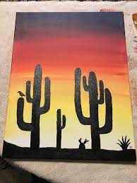 Easy sunset painting for beginners | cactus simple acrylic painting tutorial подробнее. Cactus Sunset Canvas Painting Western Painting Canvas Cute Canvas Paintings