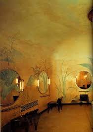 Radio City Music Hall New York Women S Lounge On The First Mezzanine The Painted Wall Decorations Are By Yas Art Deco Design Painting Radio City Music Hall