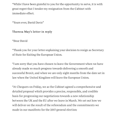 Include a thank you statement for the opportunity given and add your signature at the bottom. Michael Fabricant On Twitter David Davis Resignation Letter And Theresa May S Reply