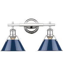 Golden Lighting 3306 Ba2 Ch Nvy Orwell 2 Light 18 Inch Chrome Vanity Lighting Wall Light In Navy