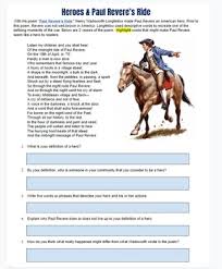 Paul Revere S Ride Poem Analysis Worksheet By Students Of History