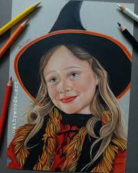 Just finished this coloured pencil portrait of Danni to go with my Hocus  Pocus collection 💜🧡🖤 now she's ready to join the Sanderson sisters and  Billy 😊
