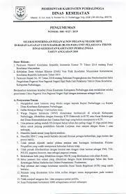 Adapun dibawah ini adalah posisi jabatan yang saat ini tersedia bagi anda para pencari kerja yang tertarik untuk mengembangkan karir anda bersama dinas pemuda olahraga dan pariwisata kab purbalingga dengan kualifikasi sebagai berikut. Lowongan Kerja Lowongan Kerja Non Pns Dinkes Purbalingga 2019