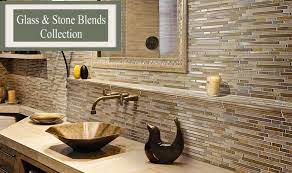Glass mosaic tiles add a pop of color to any surface where you install them. Glass And Stone Kitchen Backsplash Tile Bathroom Tile