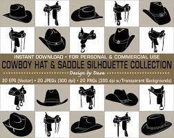 20 Cowboy Hat Saddle Silhouettes Clip Art Collection Each In 3 High Quality File Formats Eps Jpg Png Silhouette Clip Art Cowboy Hats Cowboy