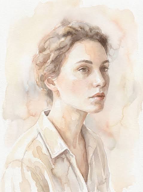 Minimalist Sepia Watercolor Portrai