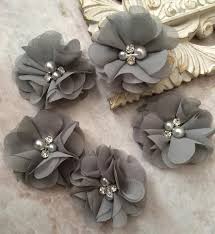 Dark Grey Gray Chiffon Flowers Pearl And Rhinestone Flowers Etsy Fabric Flowers Diy Easy Fabric Flowers Material Flowers