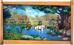 Biblical Jesus Baptism Framed Mural Peel And Stick Or Wall Covering Material Options Multiple Sizes 2 5 Ft By Jesus Cartoon Mural Wall Art Decal Wall Art