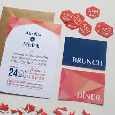 Faire Part Mariage Pamplemousse Geometrique Dans Un Style Scandinave Corail Saumon Et Marine Fairepart Fai Faire Part Mariage Deco Mariage Corail Faire Part