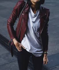 I M All About Burgundy My Favoritest Color And Now It S In A Leather Jacket Fashion Street Style Casual Outfits