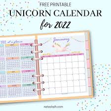 free printable 2022 unicorn calendar the artisan life