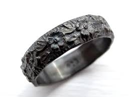 Black And Silver Wedding Rings For Men Floral Wedding Band Black Silver Flower Ring Silver Eternity Ring Promise Ring Flower Nature Enga Silver Wedding Rings Wedding Rings For Women Eternity Ring