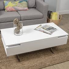 Decorative and practical coffee table in a neutral white color. Mix High Gloss Lacquer Wood Stainless Steel Legs White Lift Top Rectangular Coffee Table With Hidden Storage Buy Online In Macedonia At Desertcart Productid 24391895