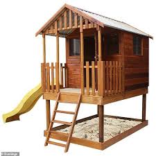 Creative Mum Turns Cubby House From Bunnings Into Hamptons Haven Cubby Houses Cubby House Kits House Slide