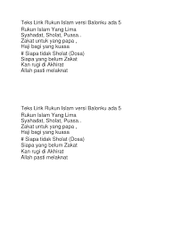People rated rukun islam 4.7 on google play. Teks Lirik Rukun Islam Versi Balonku Ada 5 Docx