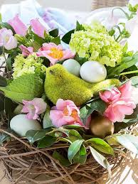 Diy Spring Floral Birds Nest Centerpiece Duke Manor Farm Easter Floral Spring Diy Easter Flower Arrangements