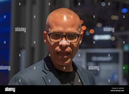 Andre Hudson, Head of Design IndiEV, speaks during the 2022 New York  International Auto Show held at the Javits Center, New York, NY, April 13,  2022. The normally annual show was not